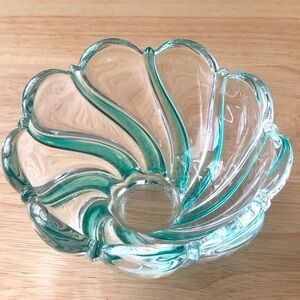Vintage Mikasa Peppermint Green Swirl 5” Inch Candy Bowl Art Deco Art Glass